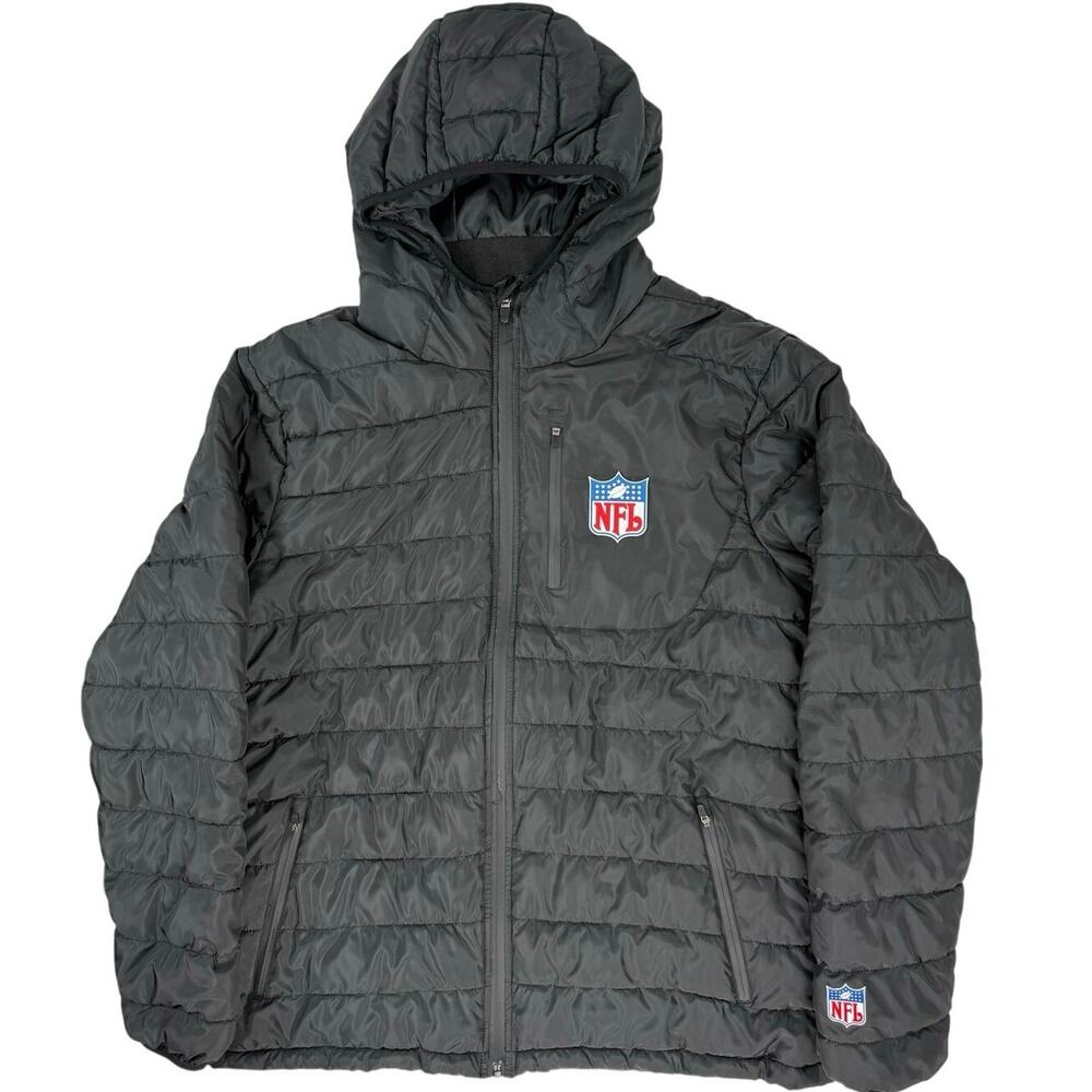 NFL Team Apparel Black Quilted Hooded Puffer Jacket Men’s Large 45" Chest - Picture 3 of 7